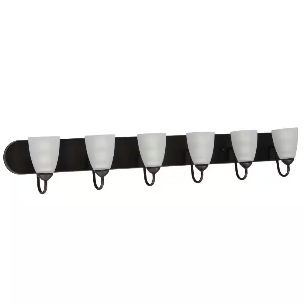 Gather Collection 48 In. 6-Light Antique Bronze Etched Glass Traditional Bathroom Vanity Light