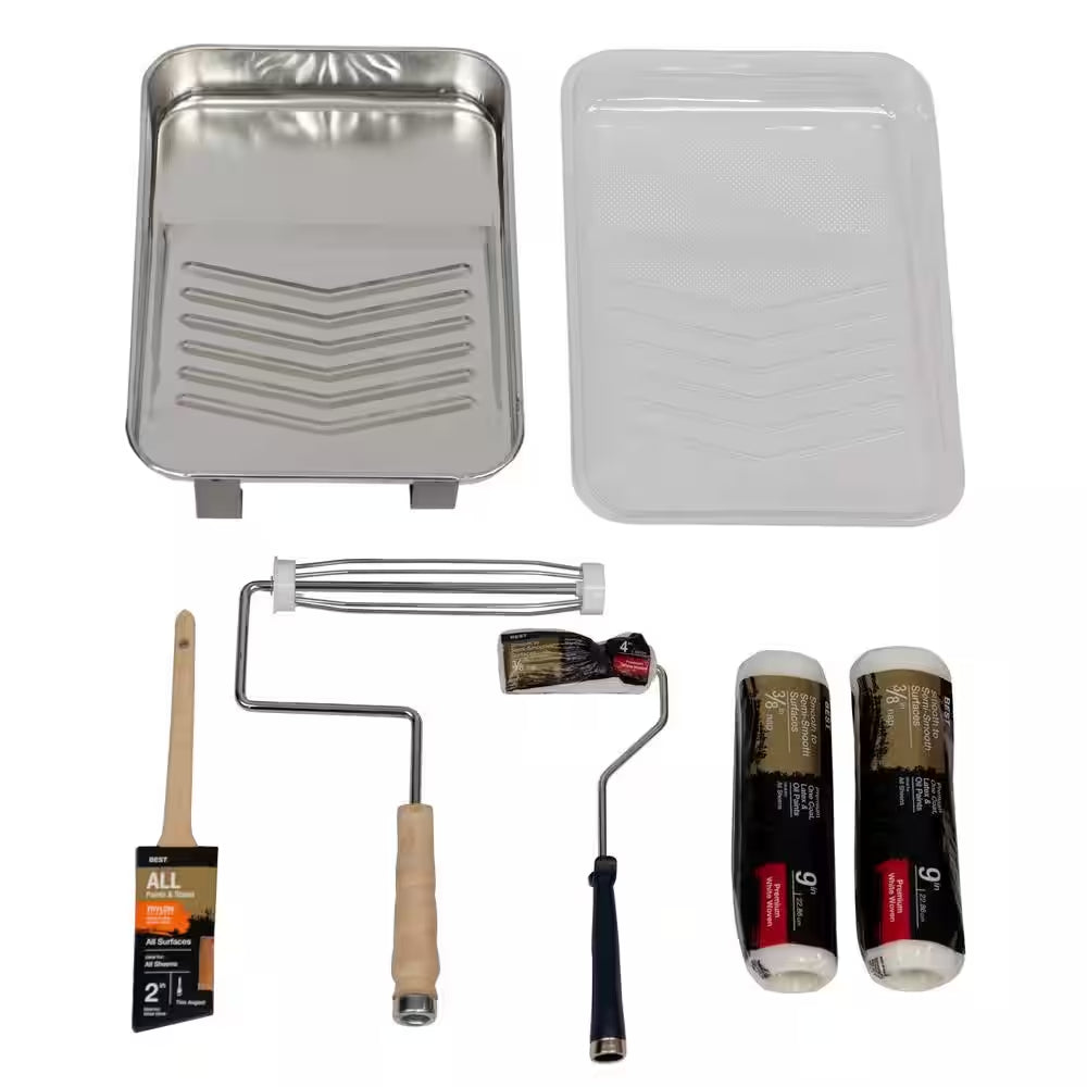 8-Piece Metal Tray/Shed Resistant White Woven Paint Applicator Kit