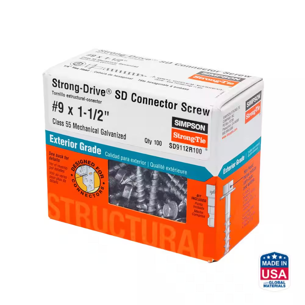 #9 X 1-1/2 In. 1/4-Hex Drive, Strong-Drive SD Connector Screw (100-Pack)