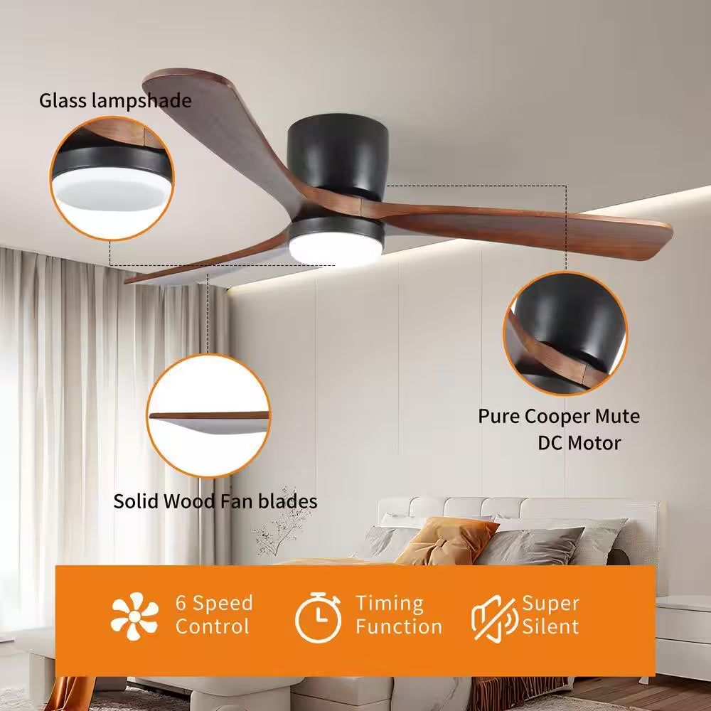 42 In. Smart Indoor Black Ceiling Fan with LED Light and App Remote Control 3 Colors Adjustable and Reversible DC Motor