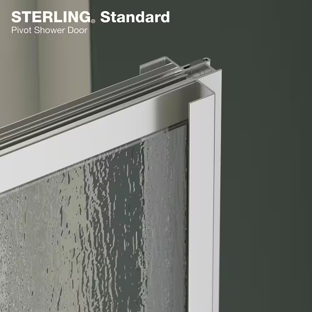 Standard 24-25 In. W X 64 In. H Pivot Shower Door in Silver with 1/8 In. Thick Rain Textured Glass