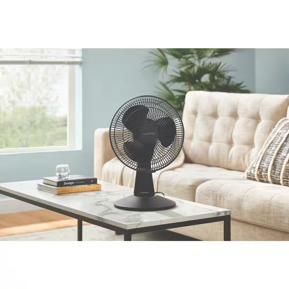 12 In. 3-Speed Oscillating Personal Desk Fan with Tiltable Head in Black