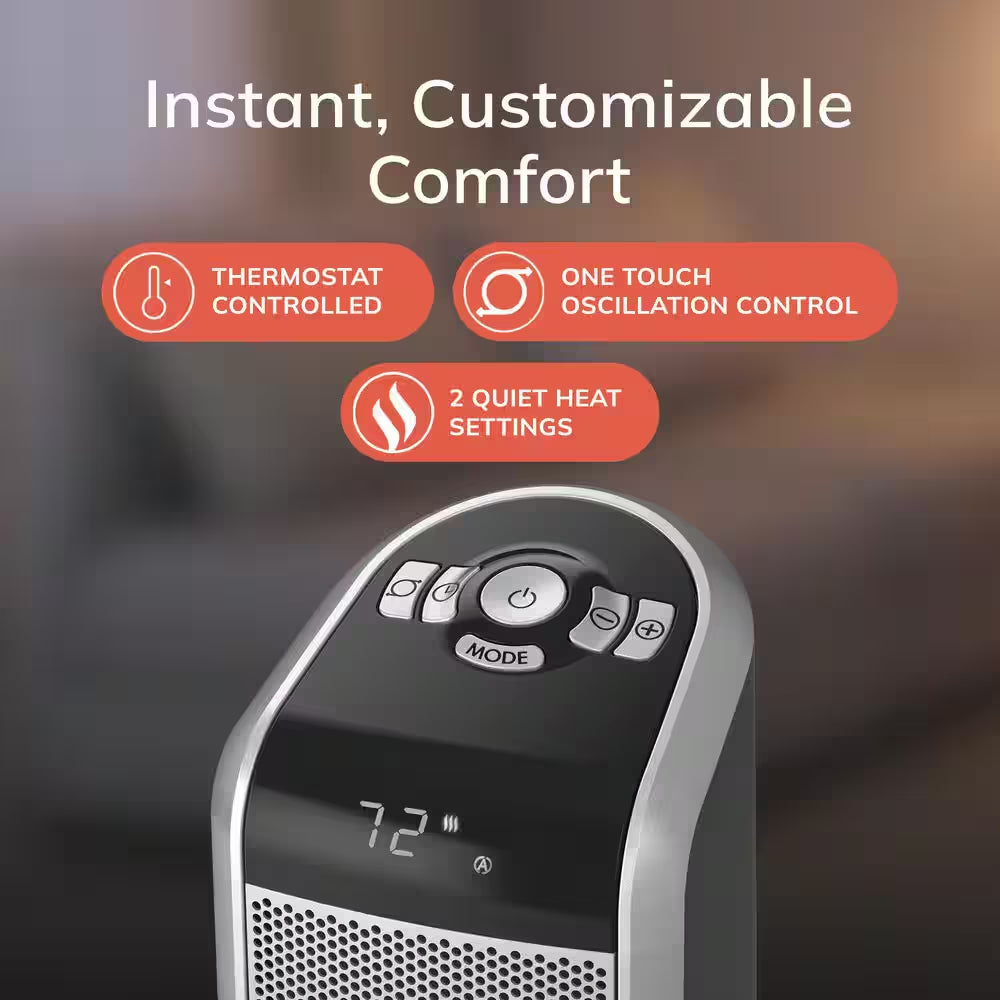1500W 29 In. Gray Electric Pedestal Ceramic Oscillating Space Heater with Digital Display and Remote Control