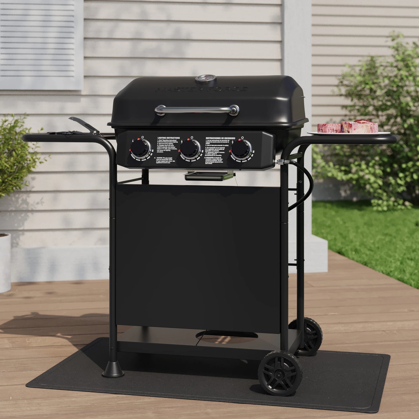 Large 550-Sq.In Black 3 -Burner Liquid Propane Gas Grill