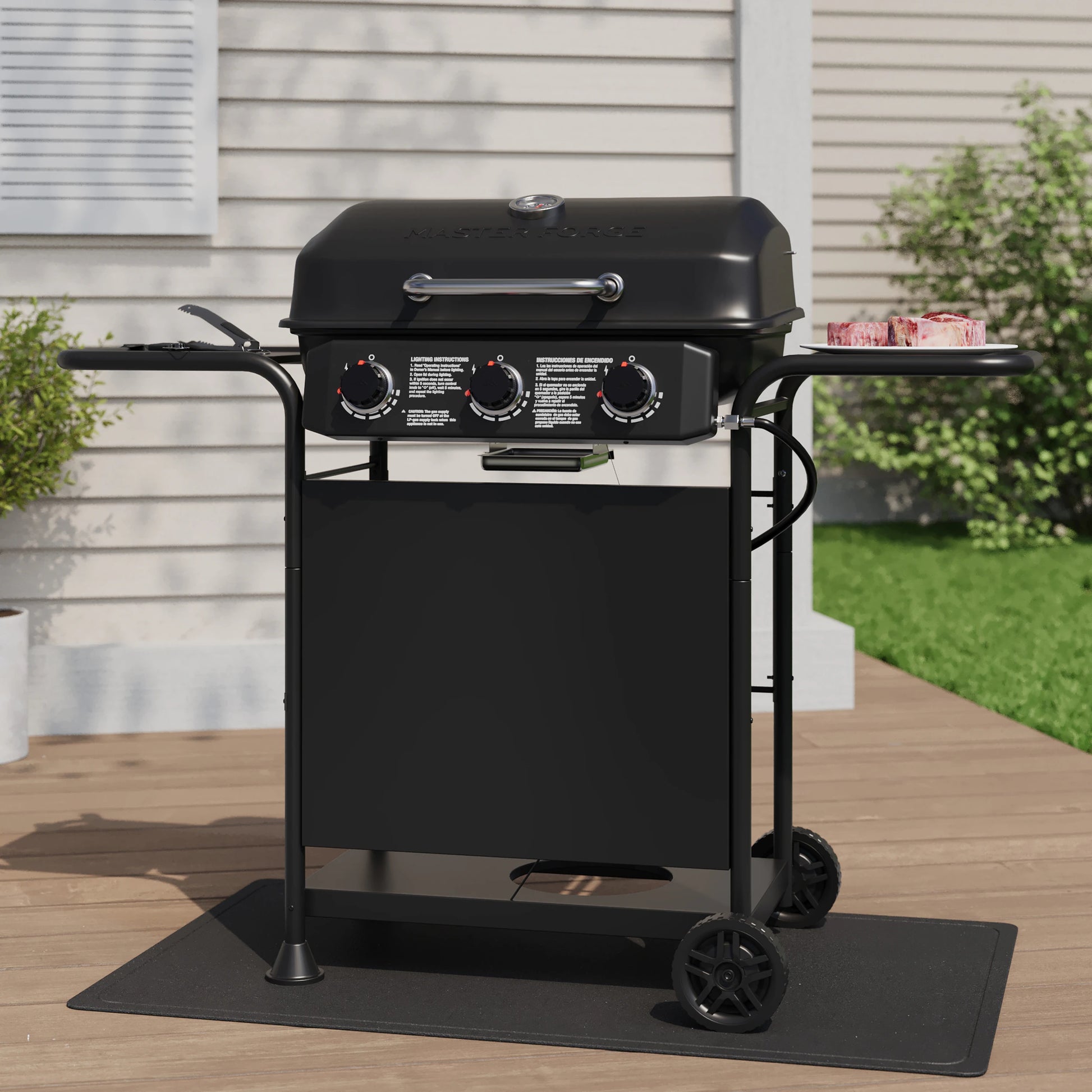 Large 550-Sq.In Black 3 -Burner Liquid Propane Gas Grill