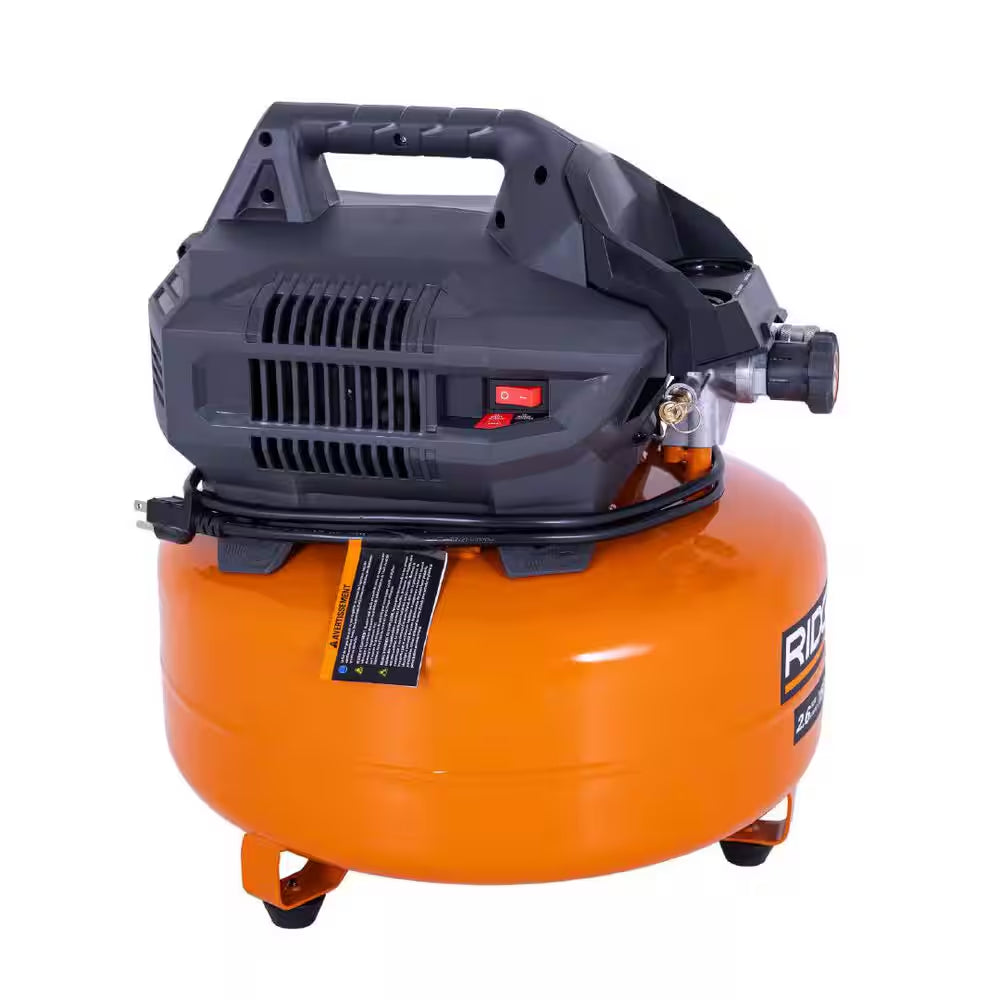 6 Gal. 150 PSI Portable Electric Oil-Free Jobsite Pancake Air Compressor with Dual Pressure Gauges and 2-Quick Couplers