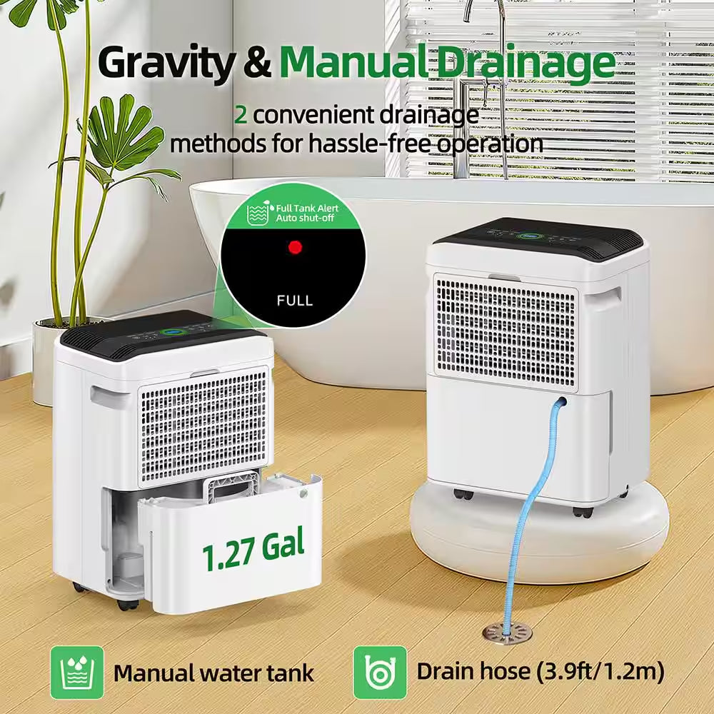 50 Pt. 4,500 Sq. Ft. Dehumidifier in White with Drain Hose and Bucket, Auto Defrost, Low Noise, Dehumidify Efficiently