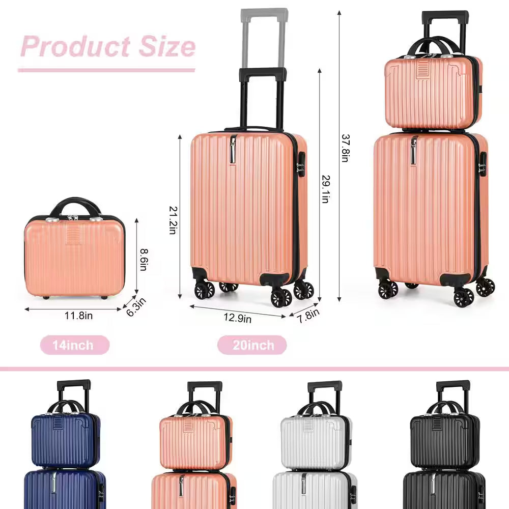 2-Piece Carry on Luggage Set Hard Side Lightweight Suitcase with 4 Spinner Wheels(14/20, Rose Gold)