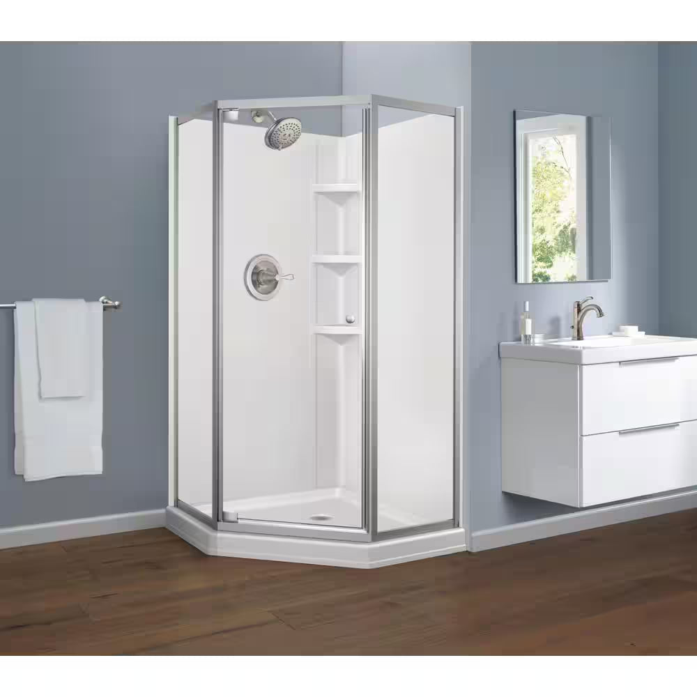 38 In. W X 70.63 In. H 3-Piece Glue up Corner Shower Wall Surrounds in White