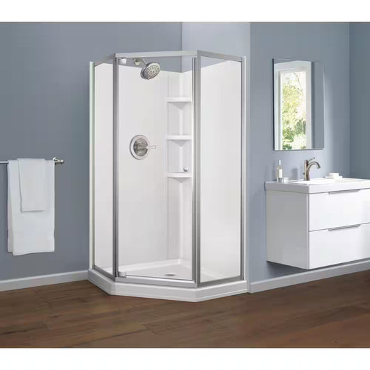 38 In. W X 70.63 In. H 3-Piece Glue up Corner Shower Wall Surrounds in White