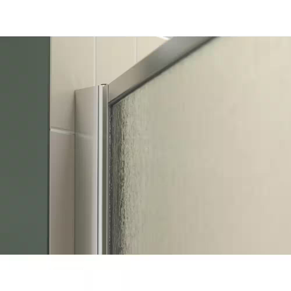 Standard 24-25 In. W X 64 In. H Pivot Shower Door in Silver with 1/8 In. Thick Rain Textured Glass