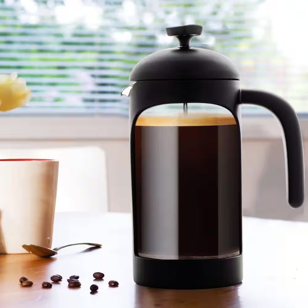 4-Cup Black French Press Coffee Maker with Heat Resistant Borosilicate Glass
