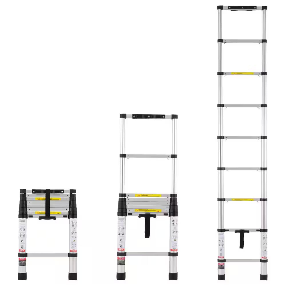 Telescoping Ladder, 8.5 Ft. Aluminum Lightweight Extension Ladder, 1-Button Retraction Collapsible Ladder