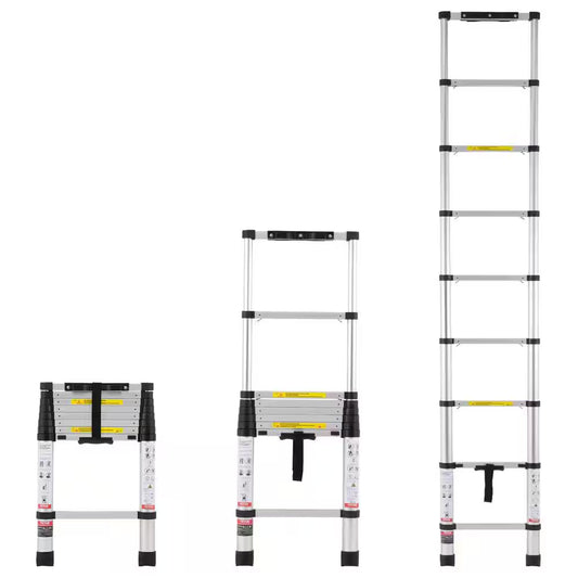 Telescoping Ladder, 8.5 Ft. Aluminum Lightweight Extension Ladder, 1-Button Retraction Collapsible Ladder