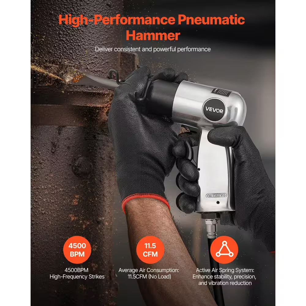 Air Hammer, 4500BPM Pneumatic Hammer with Rust Removal Air Needle Scaler and 4-Pieces Chisels round Shank, Air Chisel
