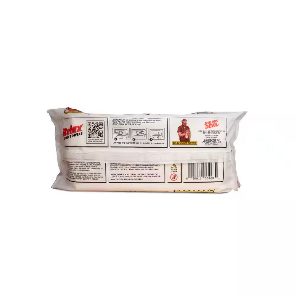 50-Ct Relax Super Towels - XL Grease Destroying Multi-Purpose BBQ Grill Wipes - Cooking Accessory - 100% Natural