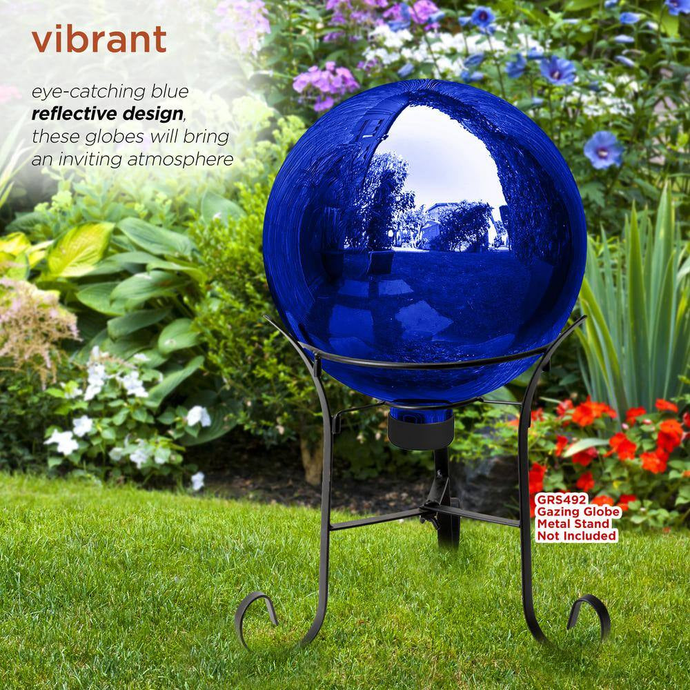 10 In. Dia Indoor/Outdoor Glass Gazing Globe Festive Yard Decor, Blue