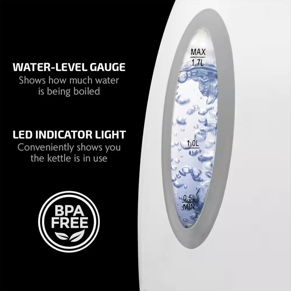 7-Cup Bpa-Free White Electric Kettle with Auto Shut off Feature, Boil-Dry Protection and Removable Filter
