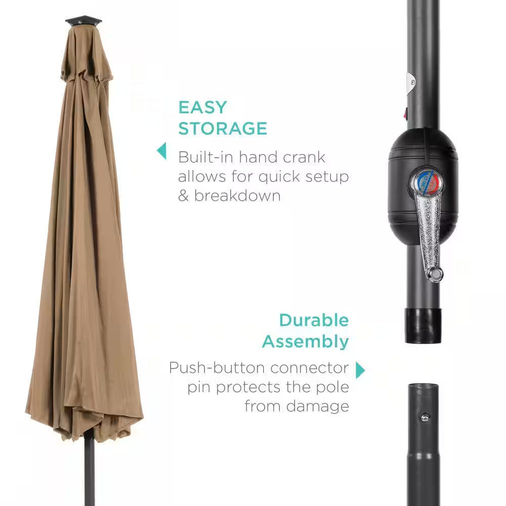 10 Ft. Market Solar LED Lighted Tilt Patio Umbrella with Uv-Resistant Fabric in Tan