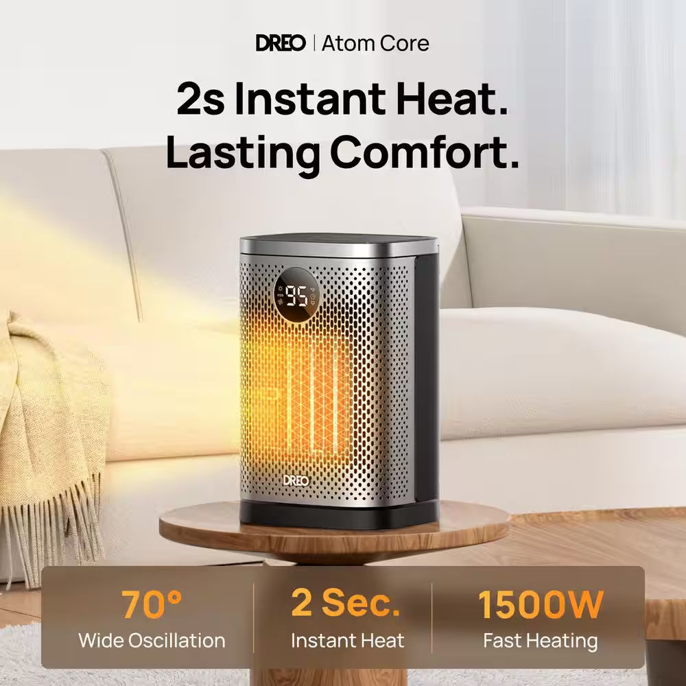 1500W 10 In. Compact Ceramic Convection Electric Space Heater W/Remote 70° Osc 3-Heat Levels in Silver