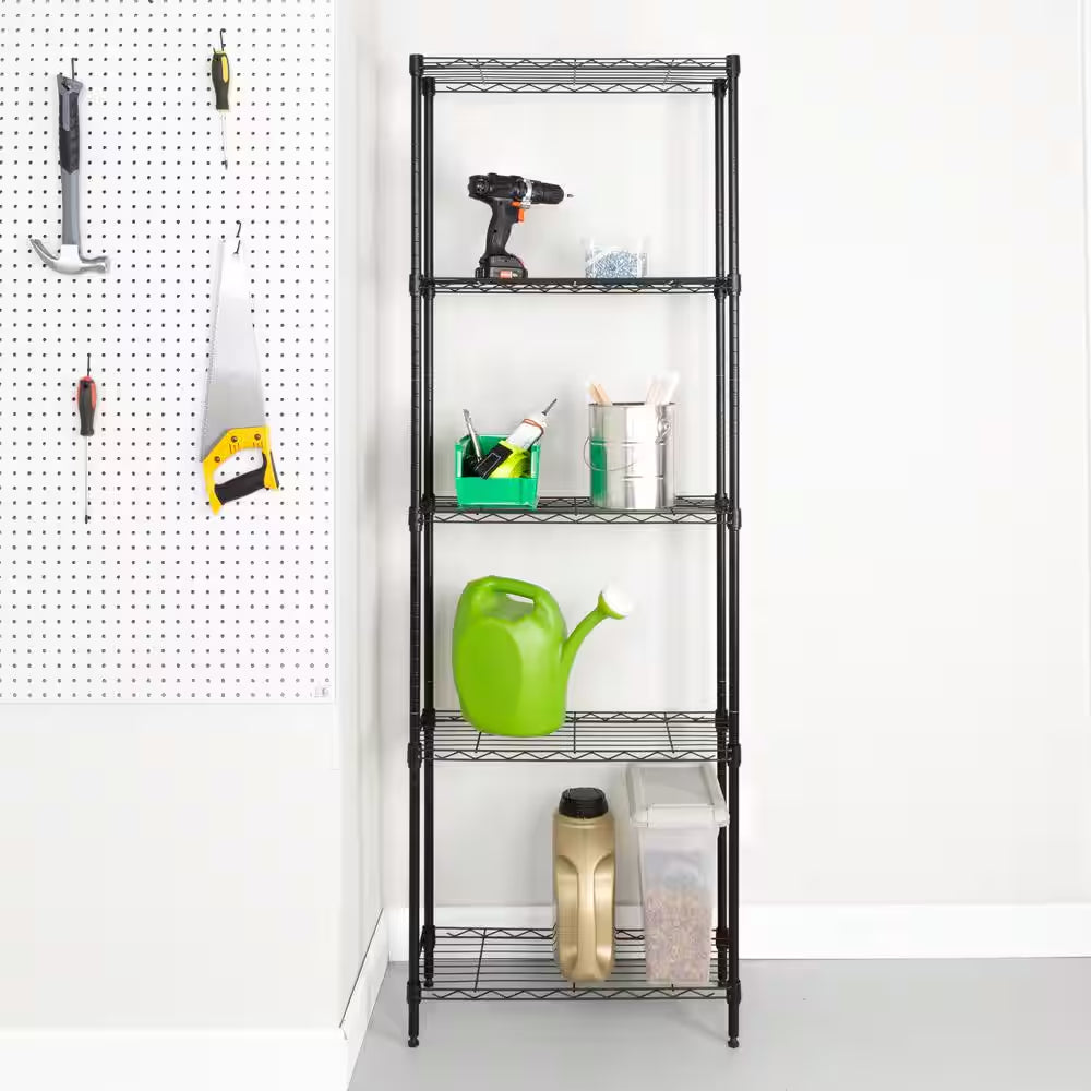 5-Tier Steel Wire Shelving Unit in Black 24 In. W X 72 In. H X 10 In. D
