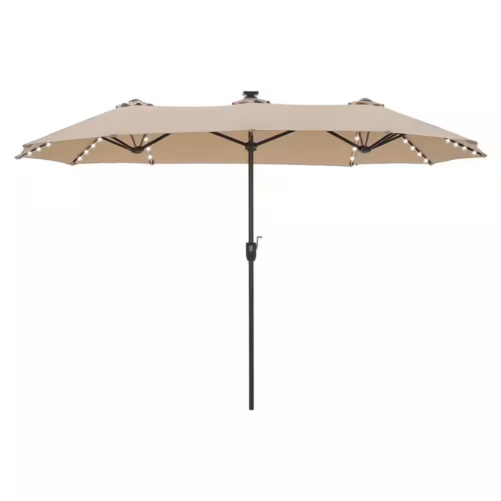 13 Ft. Steel Market 8-Color Solar LED Lights Patio Umbrella in Beige