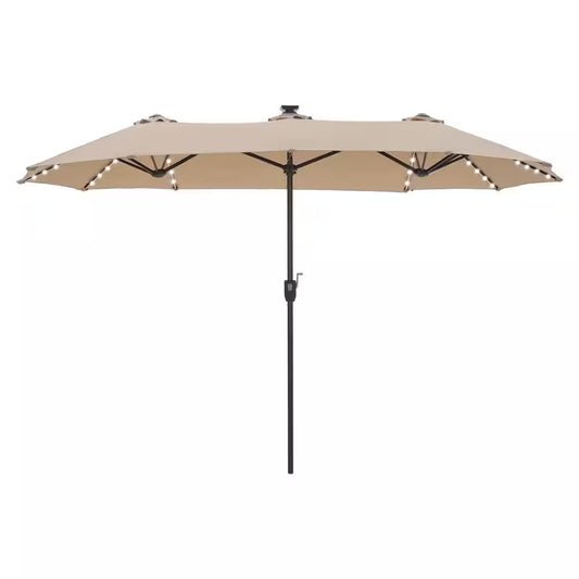 13 Ft. Steel Market 8-Color Solar LED Lights Patio Umbrella in Beige