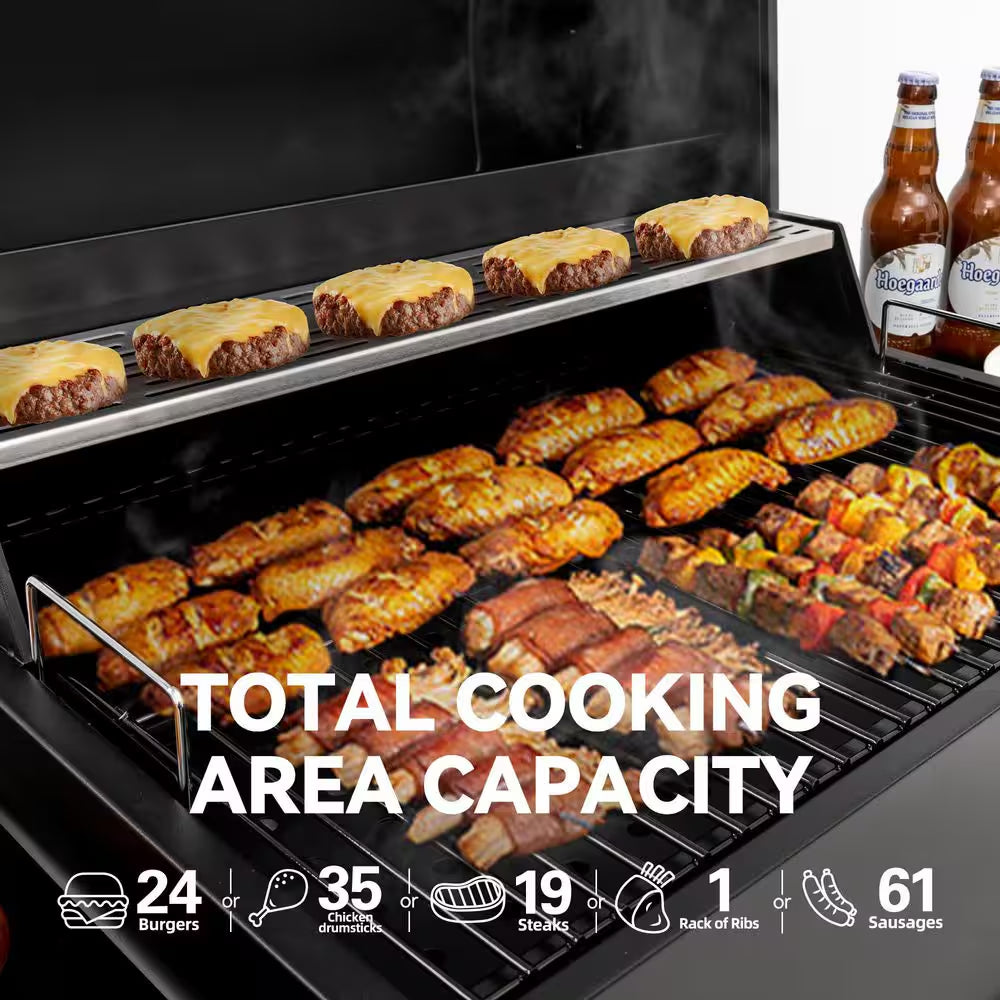 24 In. Movable Charcoal Grill in Black, 2 Foldable Side Shelves, 2-Level Height-Adjustable Charcoal Pan