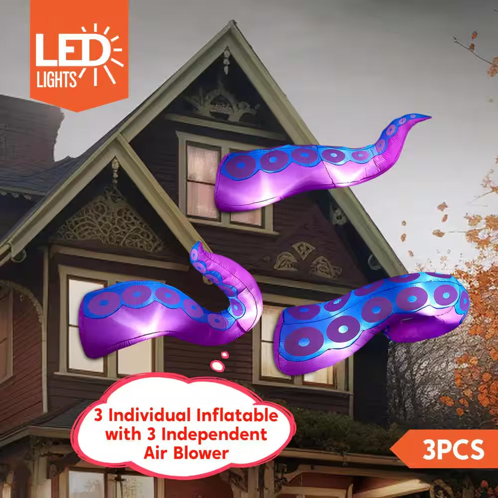 Multi-Color Halloween Inflatable Giant Octopus Tentacle Made of Polyester (3-Pieces)