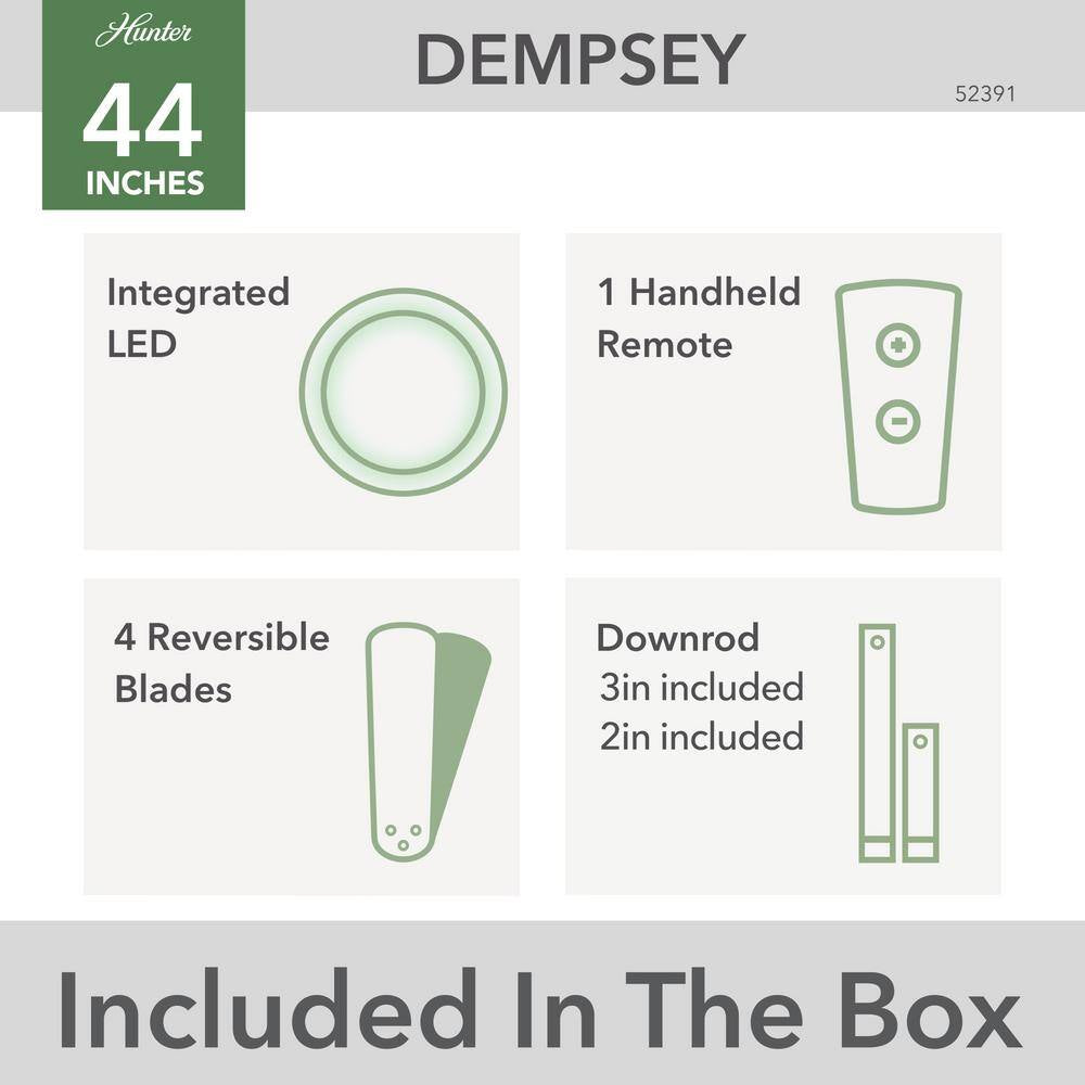 Dempsey 44 In. Indoor Matte Black Ceiling Fan with Remote and Light Kit Included