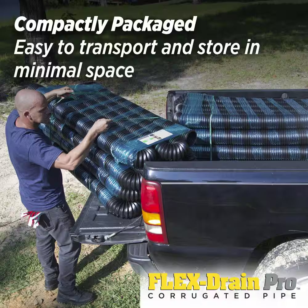 FLEX Drain Pro 4 In. X 100 Ft. Black Copolymer Perforated Drain Pipe