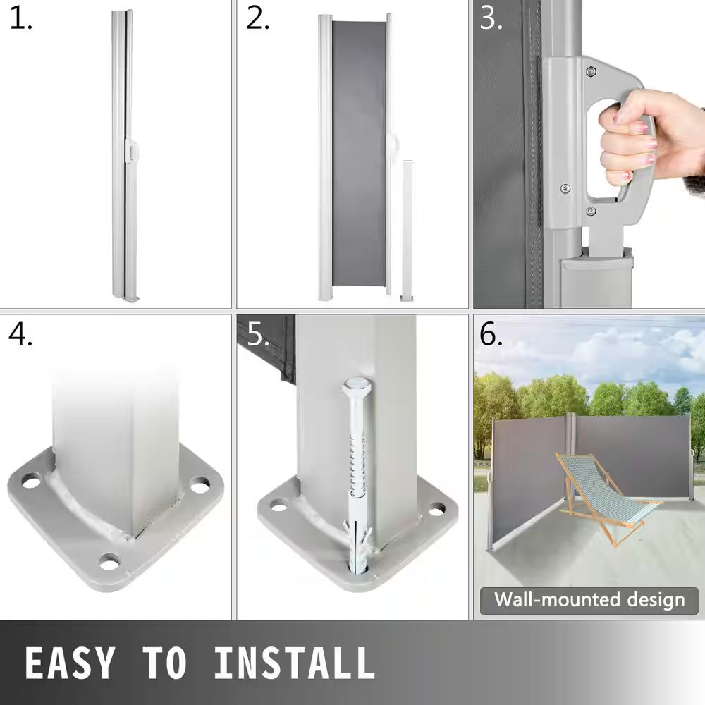 Retractable Side Awning 71 In. H X 236 In. W Patio Sunshine Screen Outdoor Privacy Divider & Wind Screen,Gray