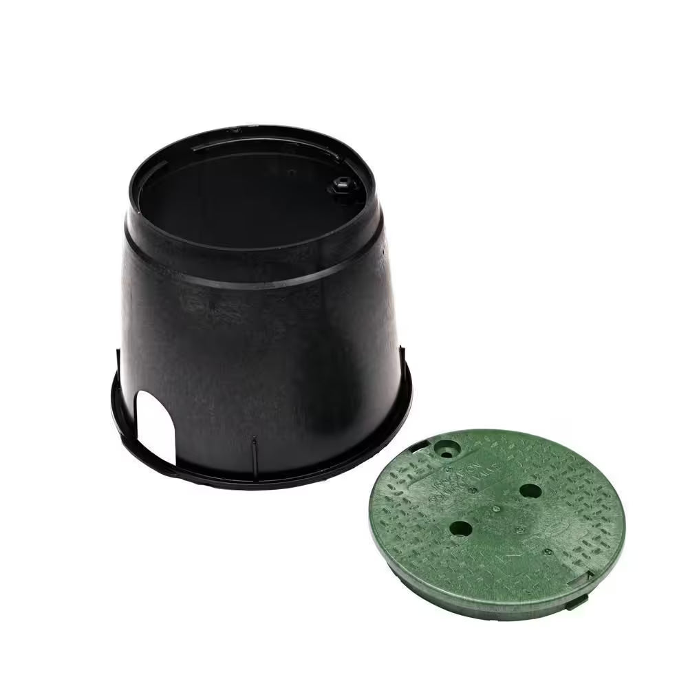 10 In. round Valve Box and Cover, Black Box, Green ICV Cover