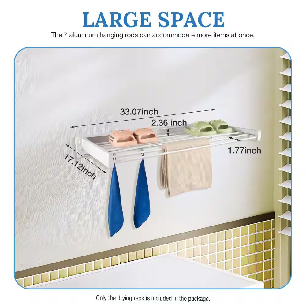 4.2 In. X 33 In. X 17 In. White Metal Wall Mounted Foldable Clothes Towels Drying Rack