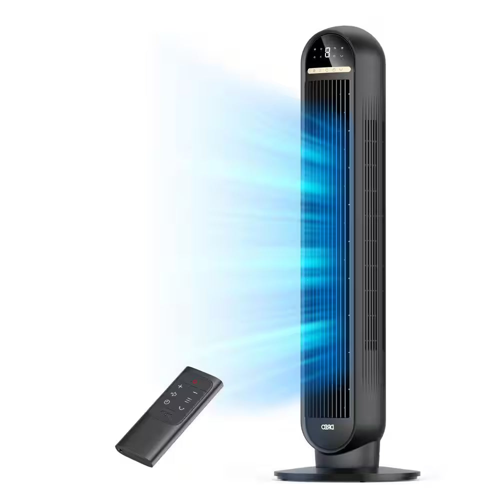 36 In. Tower Fan with Remote, 4 Speed, Quiet Portable Fan for Bedroom, 90° Oscillating, 8-Hour Timer in Black
