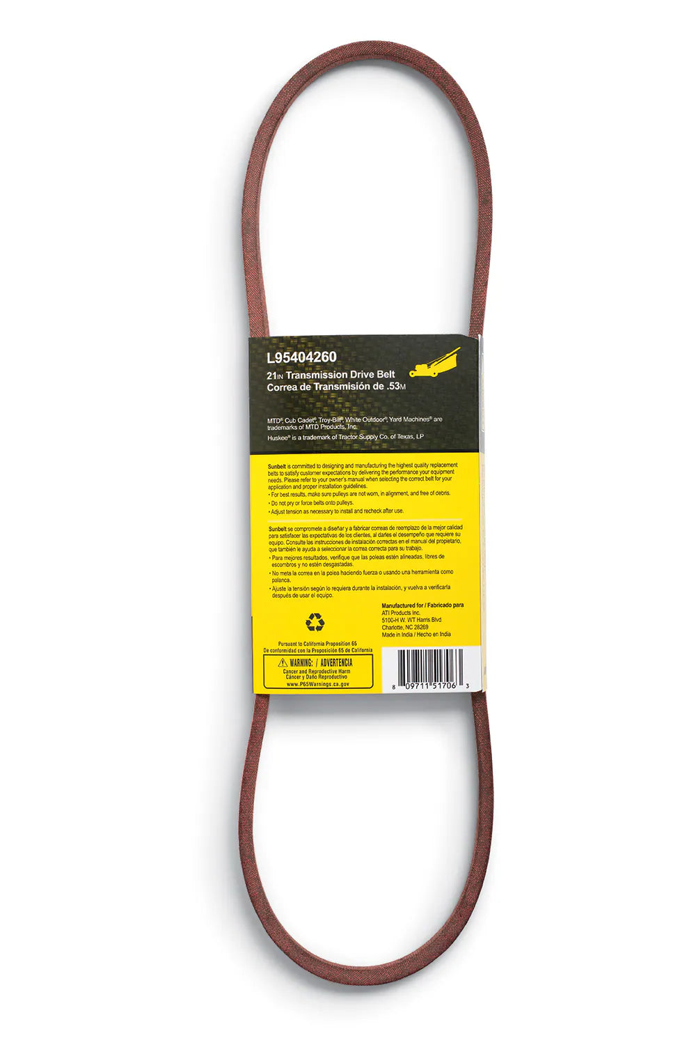 3/8-In X 34.13-In Transmission Drive Belt, for 21-In for Push Lawn Mowers, Replaces OEM Part Number 75404260, 95404260, 754-04260, 954-04261