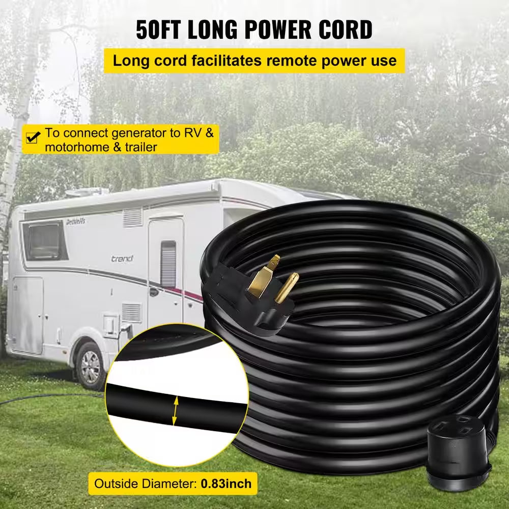 50 Ft. Heavy-Duty Outdoor 30 Amp 250-Volt Power Extension Generator Extension Cord for Welding Machines ETL Approved