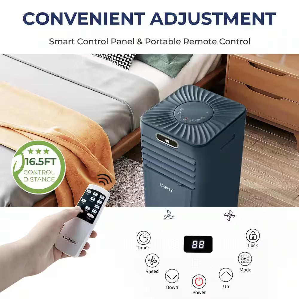 8000BTU (ASHRAE) 5000 BTU (DOE) Portable Air Conditioner Cools 220 Sq. Ft. with Remote Control in Blue