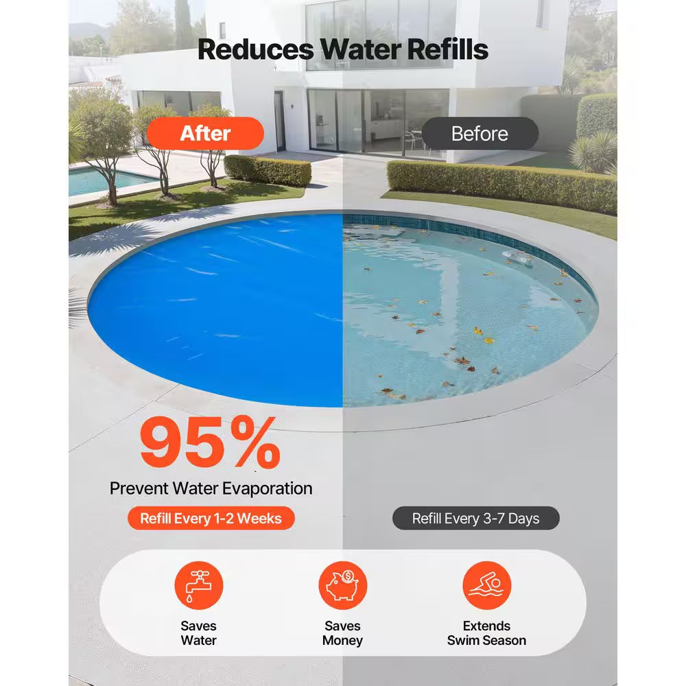Solar Pool Cover, 24 Ft. round Pool Bubble Cover, 12 Mil Pools Solar Blanket with Bubble & PE Material