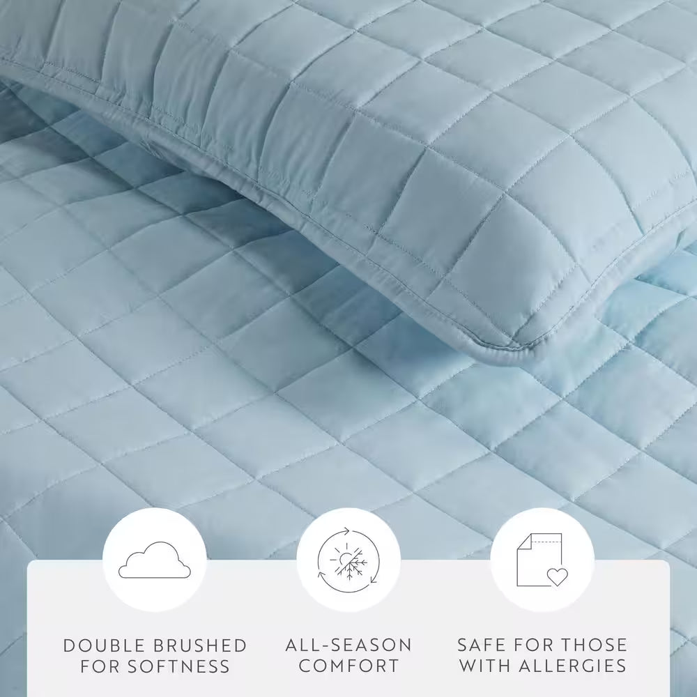 Square Pale Blue Queen Performance Quilted Coverlet Set