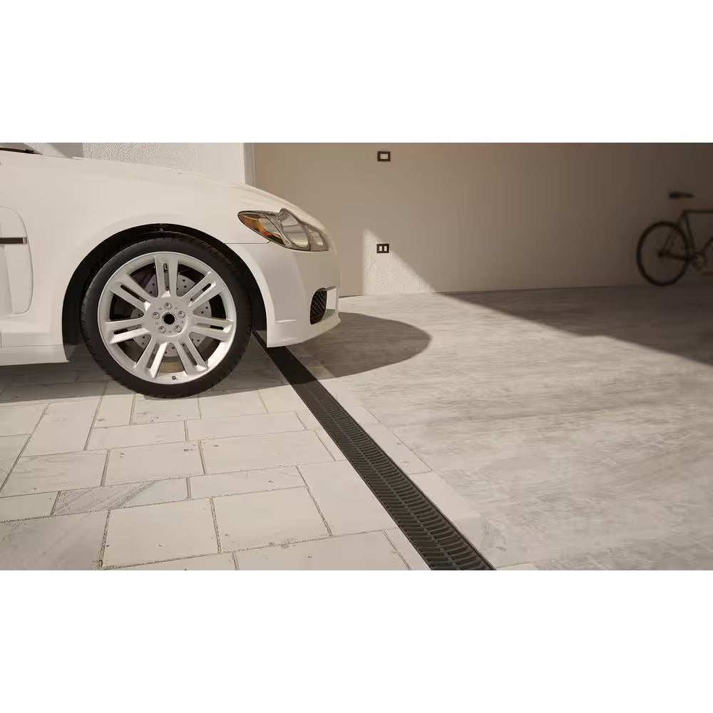 Deep Series 5.4 In. W X 5.4 In. D X 39.4 In. L Channel and Grate with Bottom Outlet with Black Grate