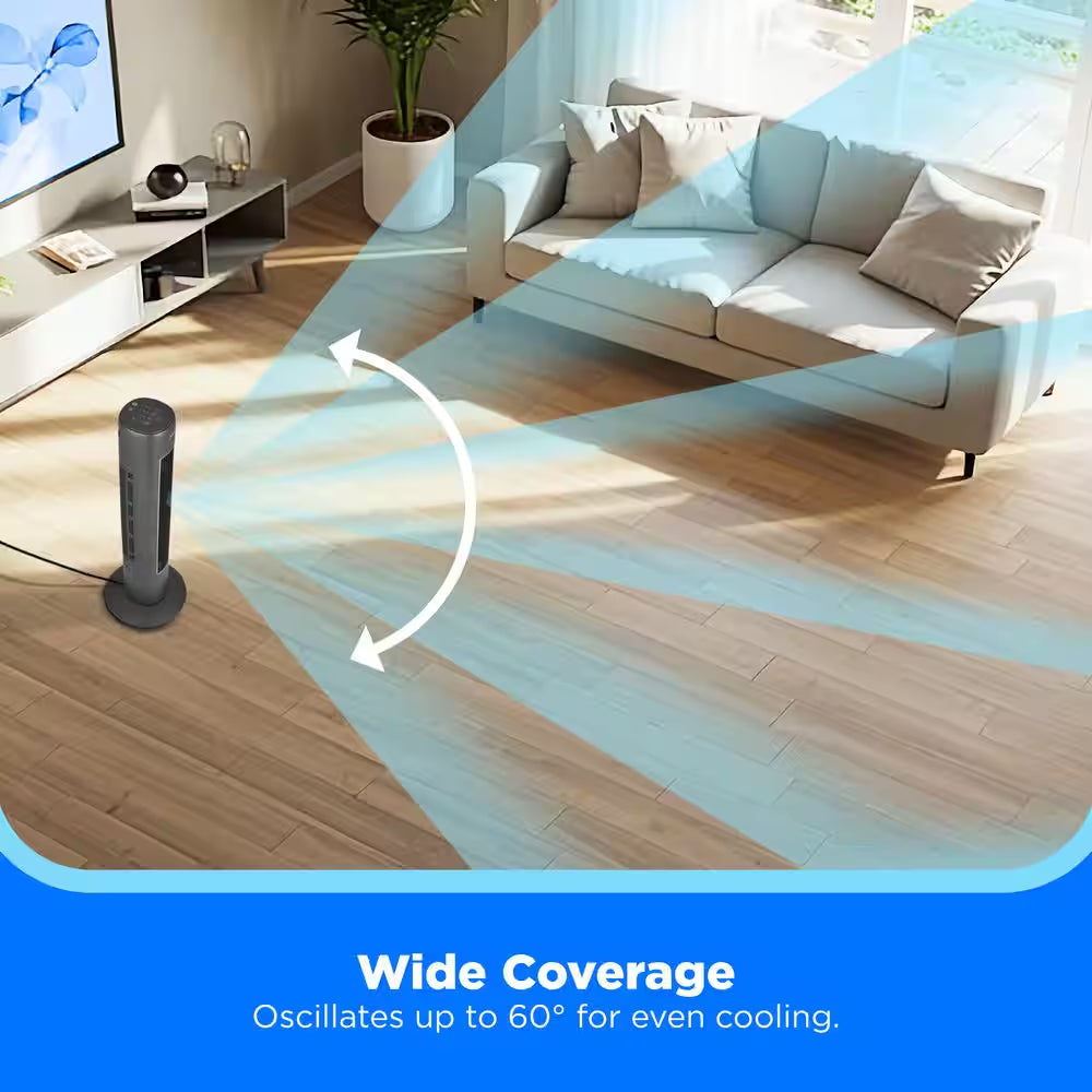 42 In. 3-Speeds Tower Fan in Gray with Wi-Fi, Sleep Mode, 60° Oscillation, 7-Hours Timer, Aromatherapy Box, Negative Ion