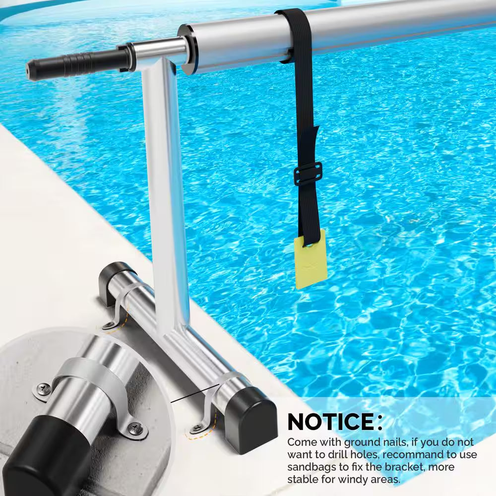 21 Ft. Aluminum Stainless Steel Solar Cover Pool Reel for Inground Swimming