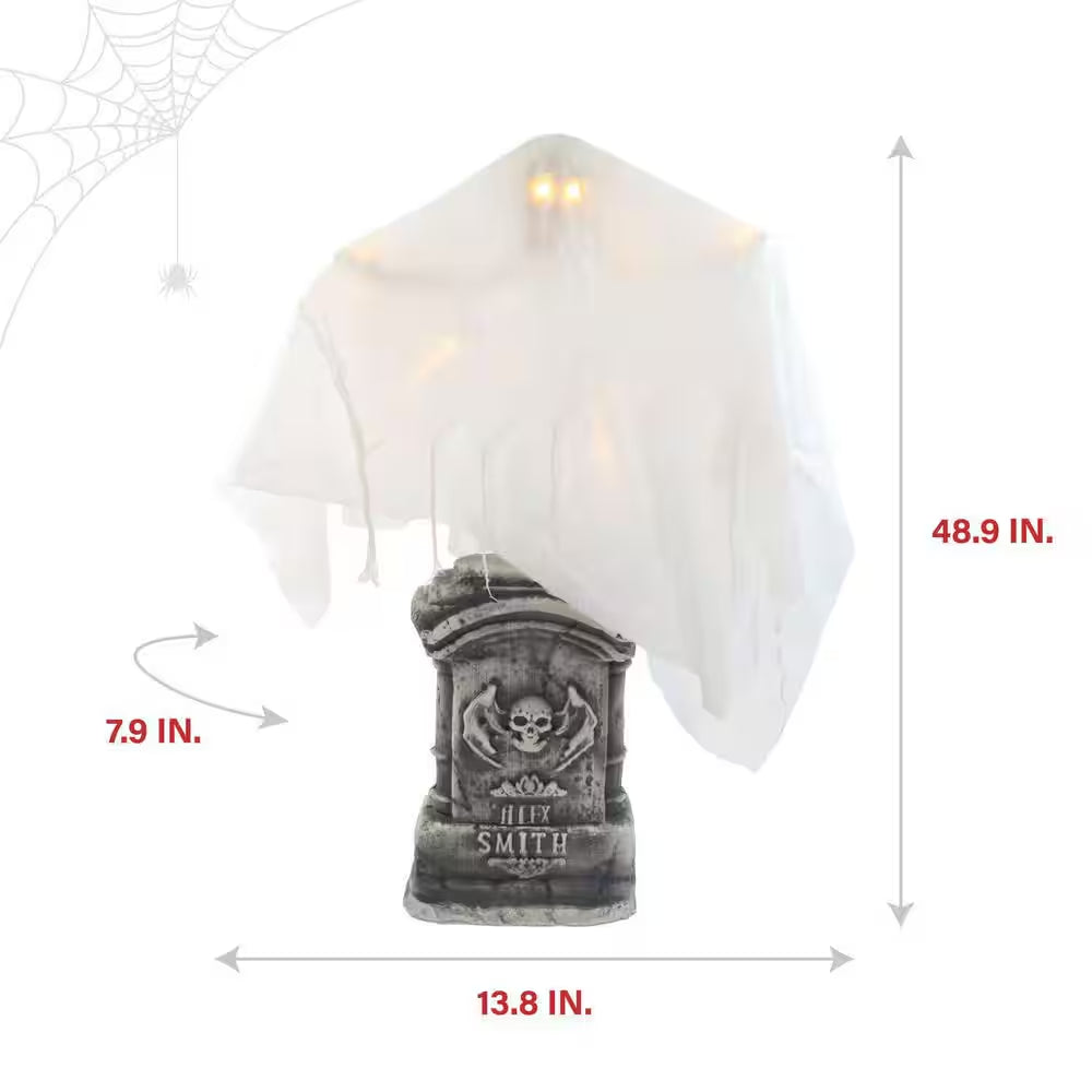 4 Ft. Touch-Activated Lightup Ghost with Tomb Halloween Prop