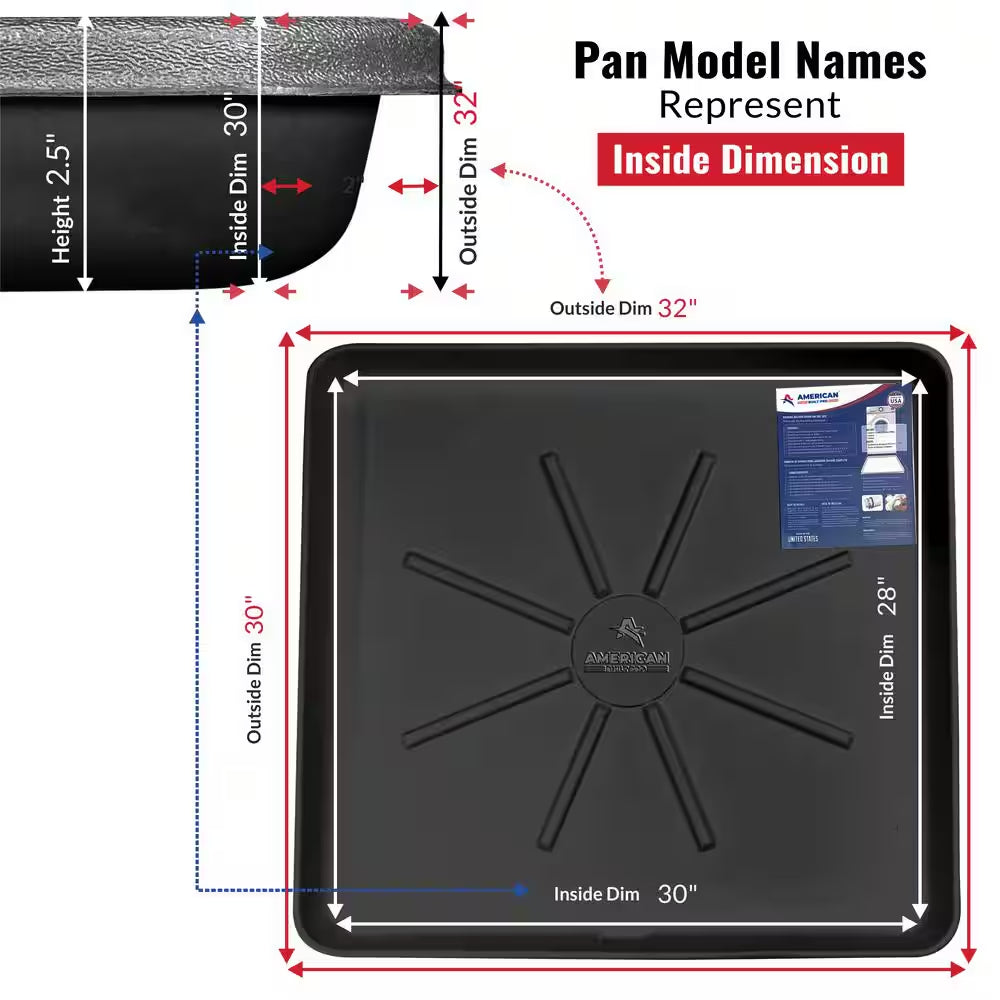 30 In. X 28 In. Plastic Washing Machine Drain Pan with Drainhose Adapter in Black