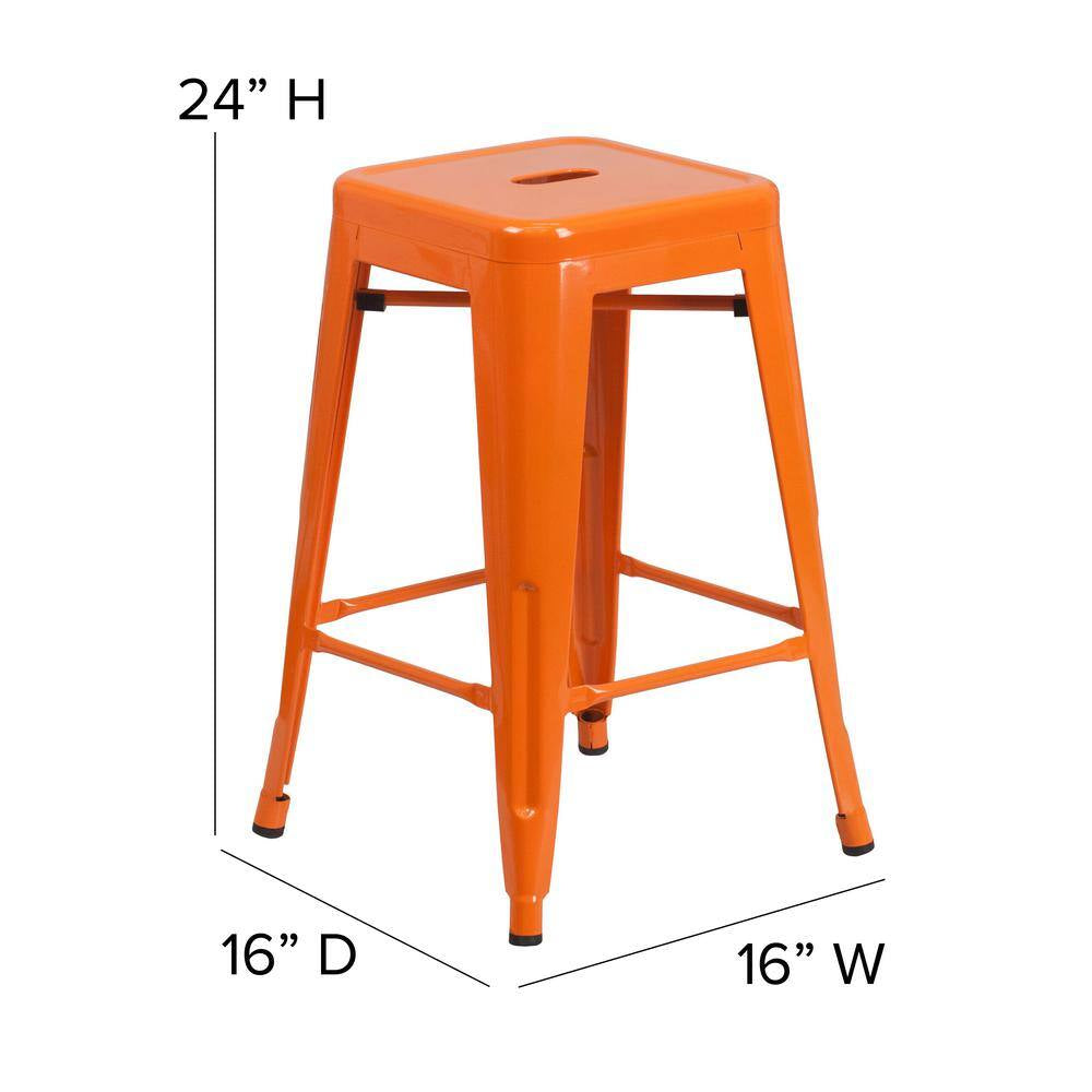 24 In. Orange Metal Bar Stool