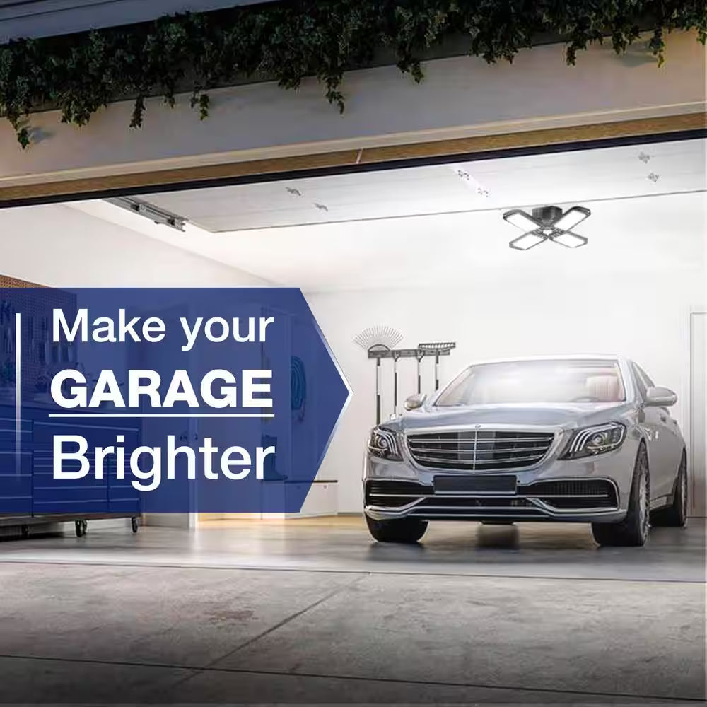 80-Watt Black Deformable Adjustable LED Garage Light Ceiling Flush Mount Lighting 4-Leaf 6000K Daylight White (2-Pack)