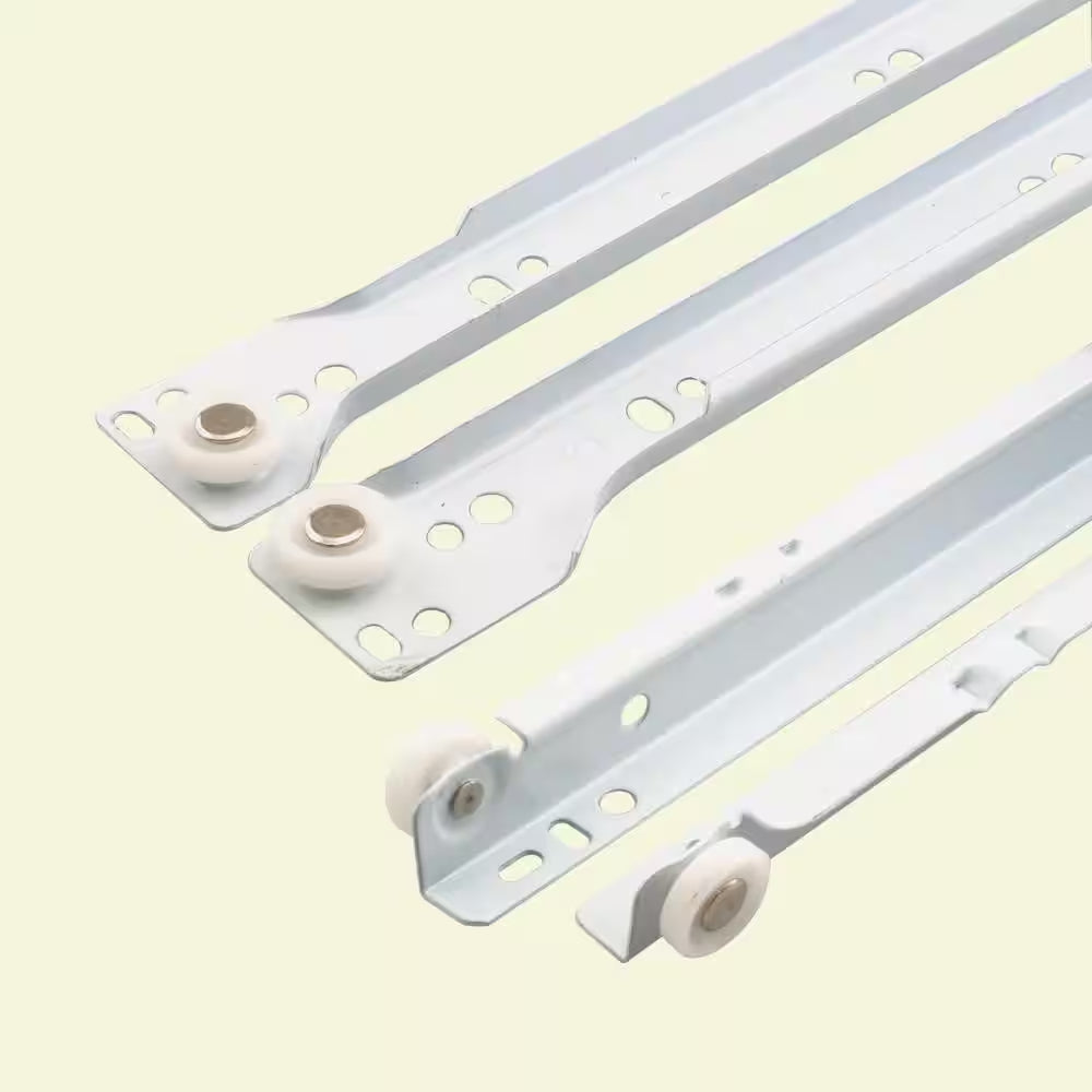 Self-Closing Design -Fits Most Bottom/ Side-Mounted Drawer Systems -15-3/4" Steel Tracks, Plastic Wheels, White (1-Pair)