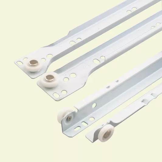 Self-Closing Design -Fits Most Bottom/ Side-Mounted Drawer Systems -15-3/4" Steel Tracks, Plastic Wheels, White (1-Pair)