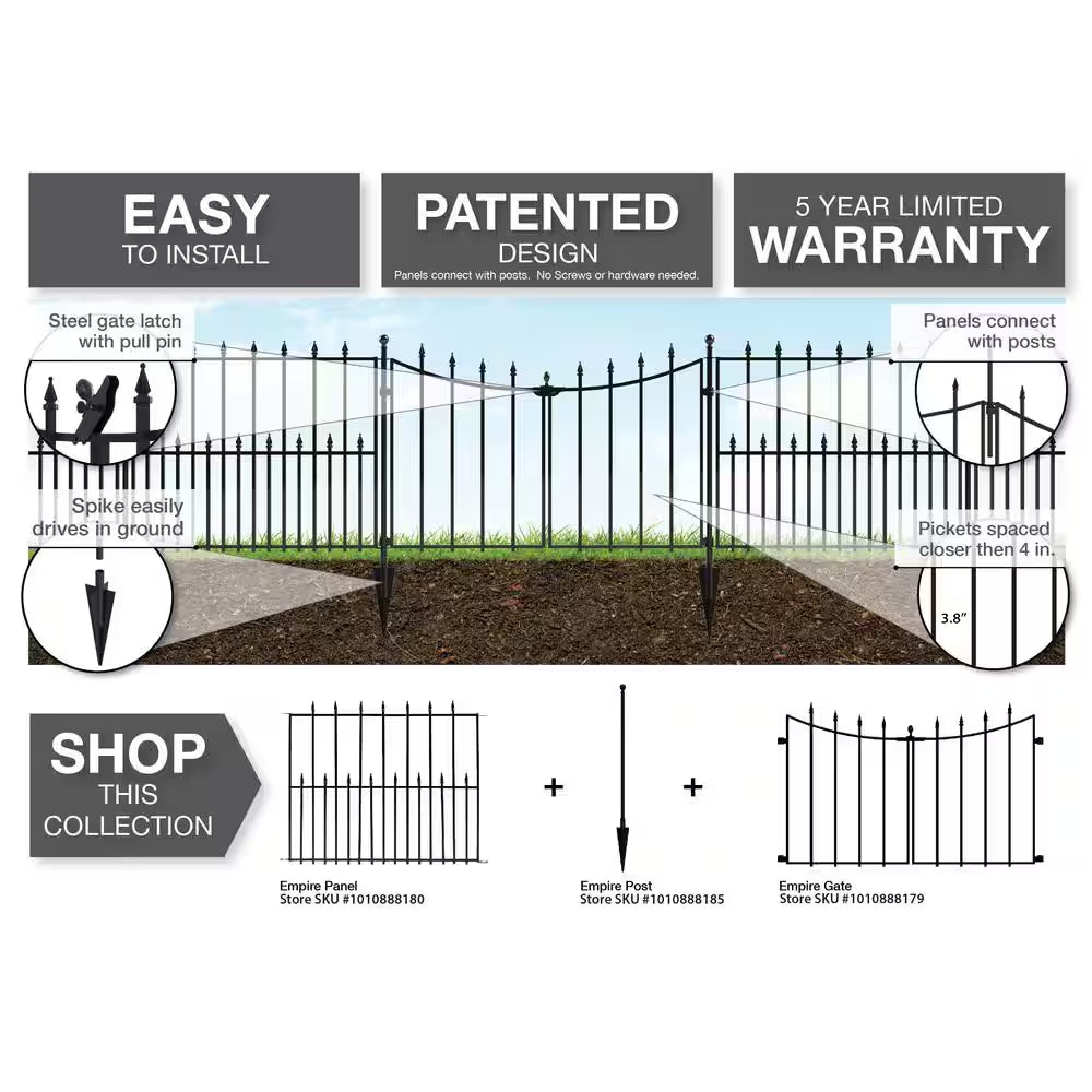 Empire/Westbrook 28 In. Black Steel Decorative Garden Fence Gate